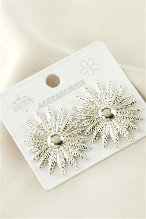 Çiçek Metal Küpe - Gümüş Rengi