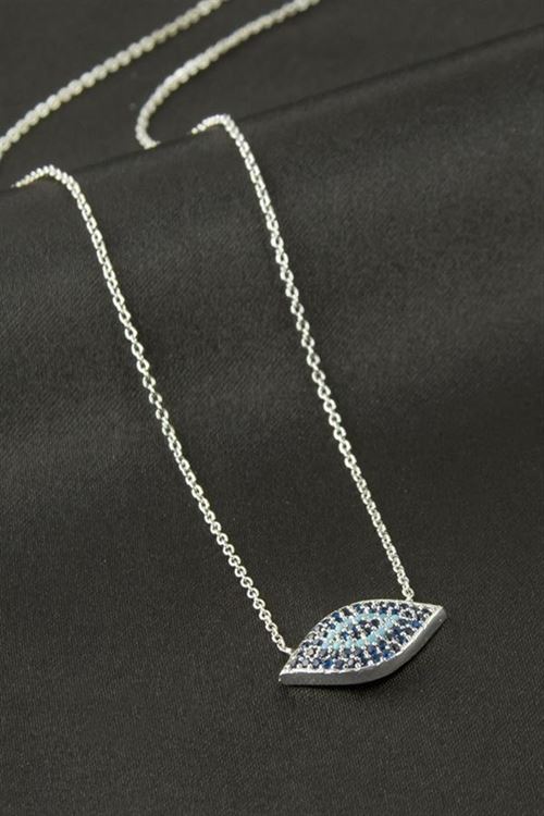 Oval Nazar Zirkon Taşlı Kolye - Sarı