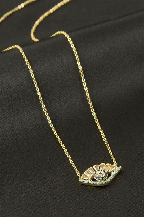 Göz Zirkon Taşlı Kolye - Gümüş Rengi