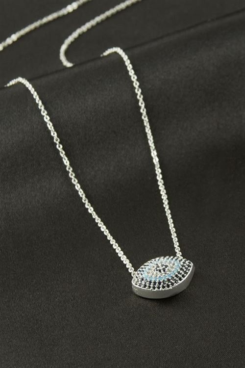 Oval Zirkon Taşlı Kolye - Gümüş Rengi