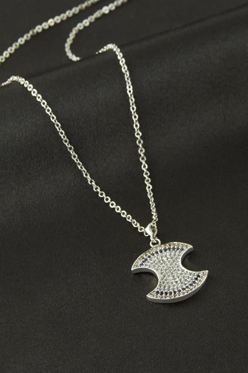 Oval Zirkon Taşlı Kolye - Gümüş Rengi