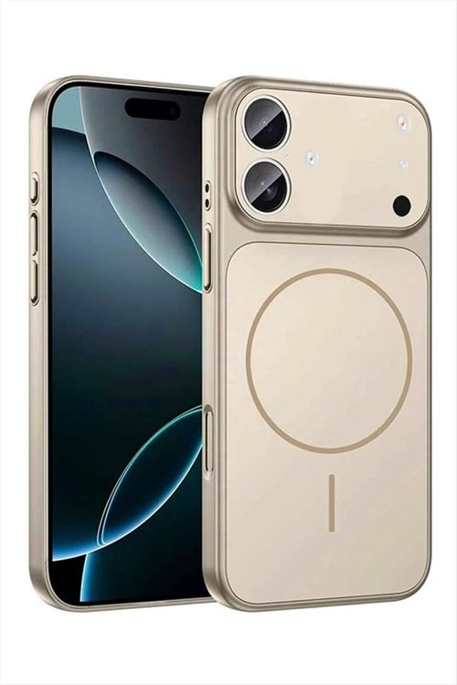 İphone 16 Plus Uyumlu 17 Pro Max Görünümlü Magsaff Kapak Kılıf - Bej