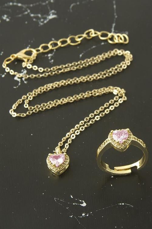 Pnr Kalp Zirkon Taşlı Set Koyle - Sarı