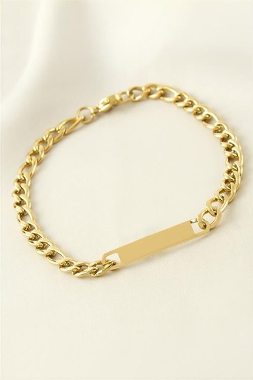 Künye Çelik Bileklik (İsim Yazılabilir) 3 cm - Sarı