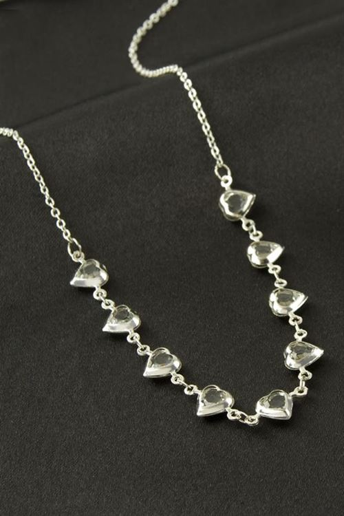 Kalp Kristal Taşlı Kolye - Gümüş Rengi