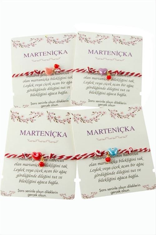 Kalp Cam Boncuk Marteniçka İp Bileklik - Kırmızı