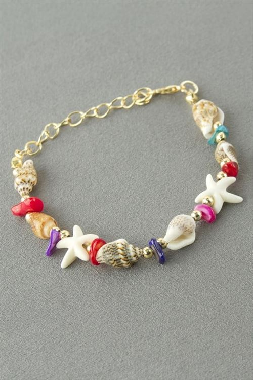 Deniz Kabuğu Kırık Doğaltaş Bileklik - Ebruli