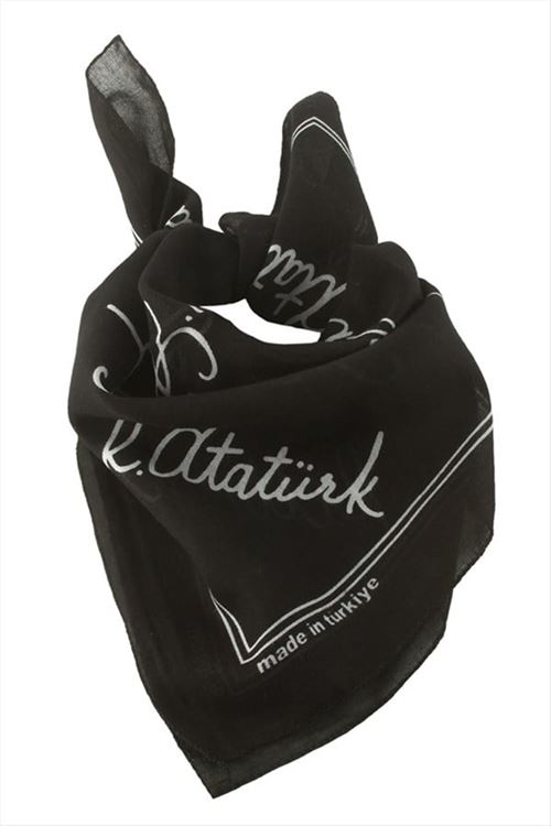 Atatürk İmzalı Desenli Bandana 50*50 - Siyah