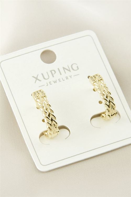 Xuping Zincir Desenli Lüks Çelik Küpe - Sarı