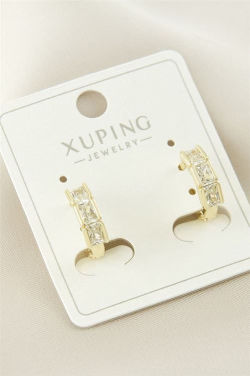 Xuping Kare Zirkon Taşlı Lüks Çelik Küpe - Sarı
