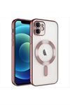 iPhone 12 Lüx Magsaff Lazer Silikon Kılıf (Kamera Korumalı) - Mor