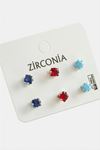 6 Adet Kare Zirkon Tek Taşlı Küpe - Gümüş Rengi