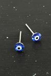 Kristal Taşlı Nazar Mineli Minik Küpe 0,4 mm - Mavi