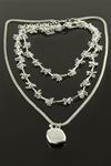 3 Adet Oval Lüks Yaka Kolye - Gümüş Rengi
