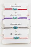 Oval Nazar Makrome Örgülü Bileklik - Pembe