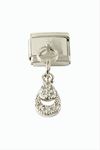 Oval Zirkon Taşlı Sallatılı Çelik Charm - Gümüş Rengi