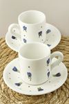 Çiçek Desenli Seramik İkili Fincan Takımı - Beyaz
